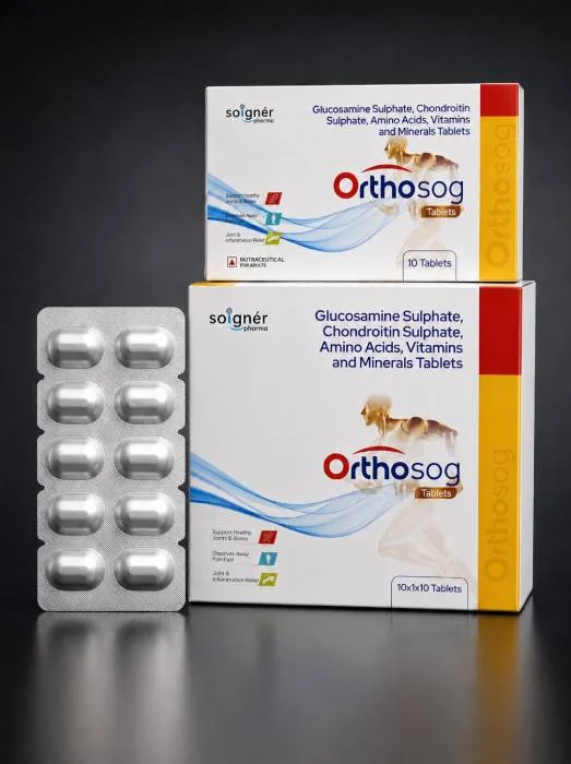 Glucosamine Sulphate 750 mg, Chondroitin Sulphate 100 mg, Amino Acids 100 mg, Vitamin C 50 mg, Vitamin D₃ 200 IU, and Vitamin E 12.5 mg Tablets